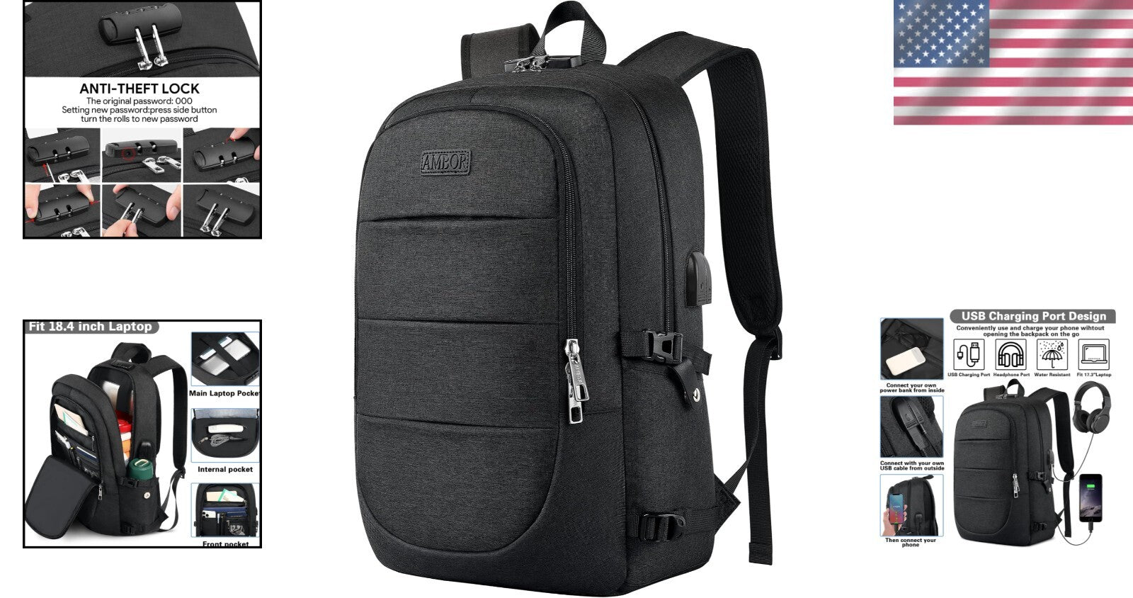 Lightweight 18.4" Business Backpack with Headphone Jack & Anti-Theft Design
