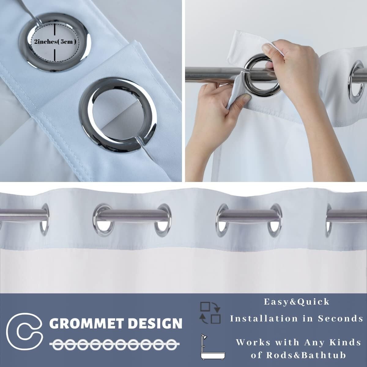 Stylish 71" x 79" Gradient Blue Grommet Shower Curtain with Easy Care Features