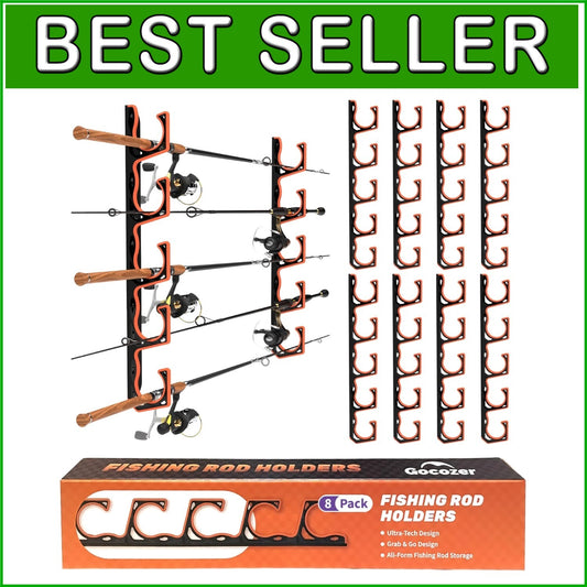 Organize Your Garage with 8 Pack Fishing Rod Holder - Durable Wall Mount System