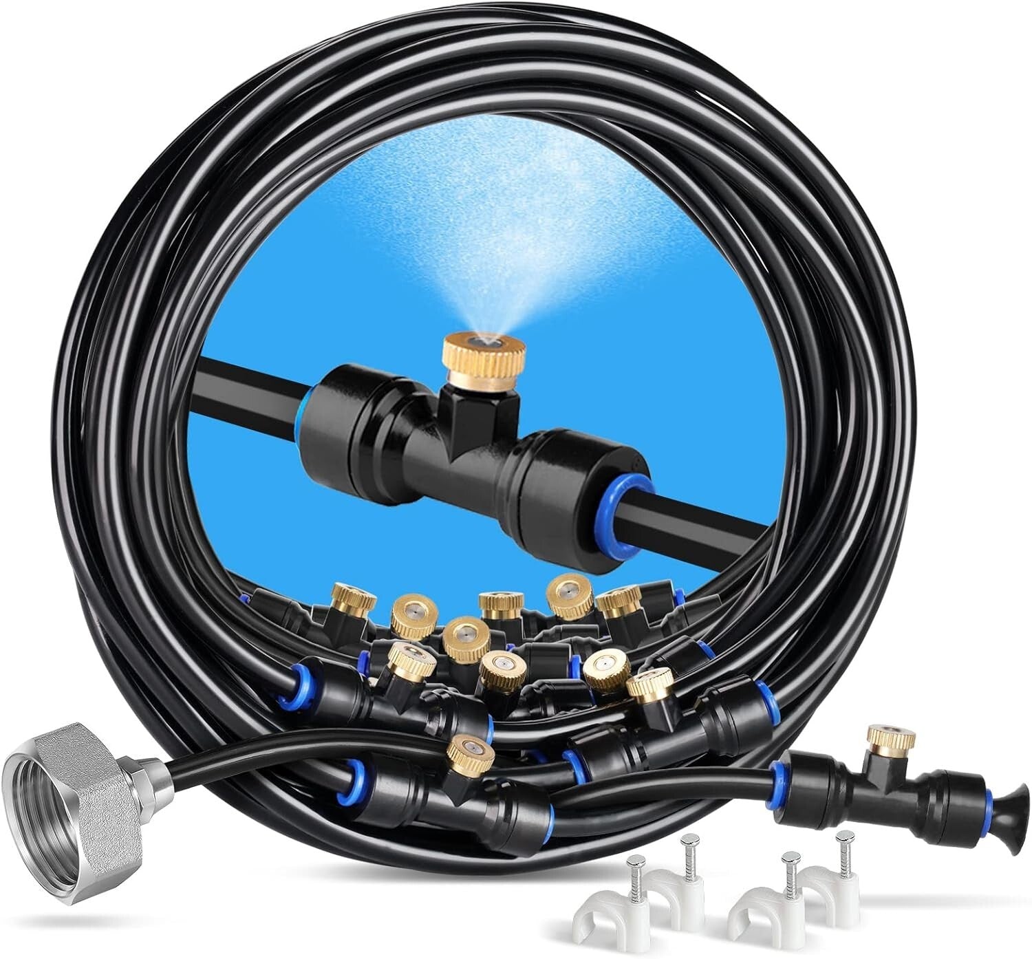 Easy-Install Misting Cooling System with 28 Brass Nozzles and 75FT Line
