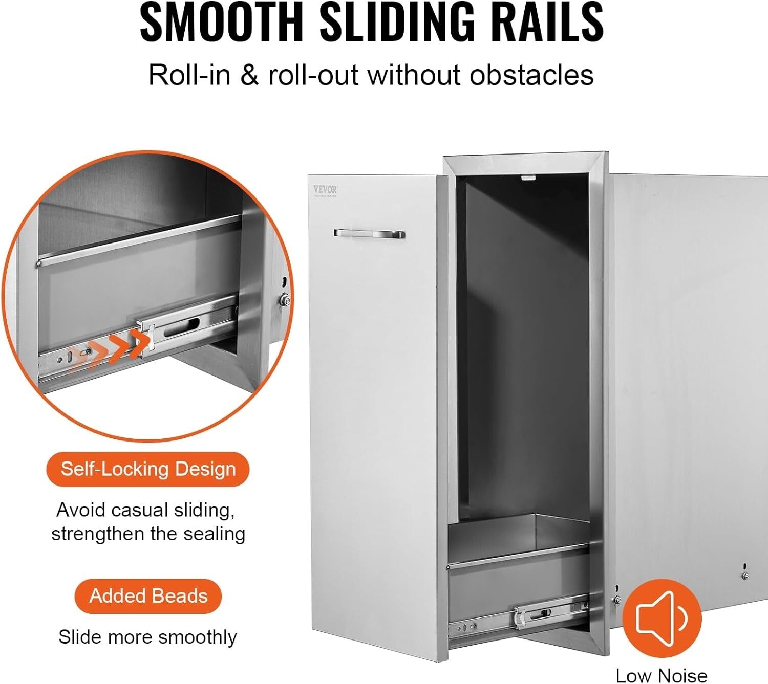 13.4"W Outdoor Kitchen Trash Bin - Durable Stainless Steel with Silent Rails