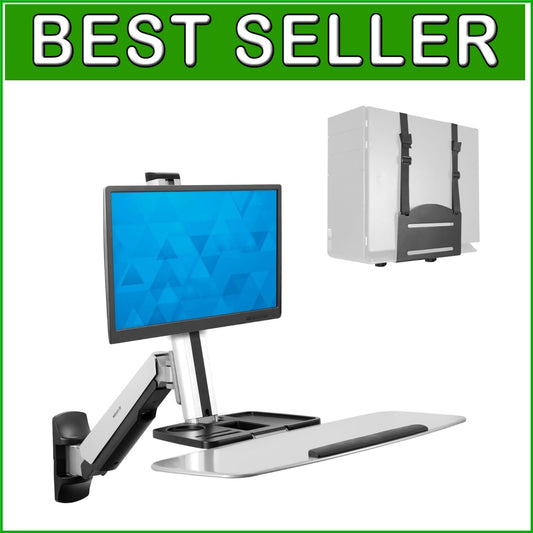 Adjustable Wall-Mounted Workstation with Articulating Monitor Arm & CPU Holder
