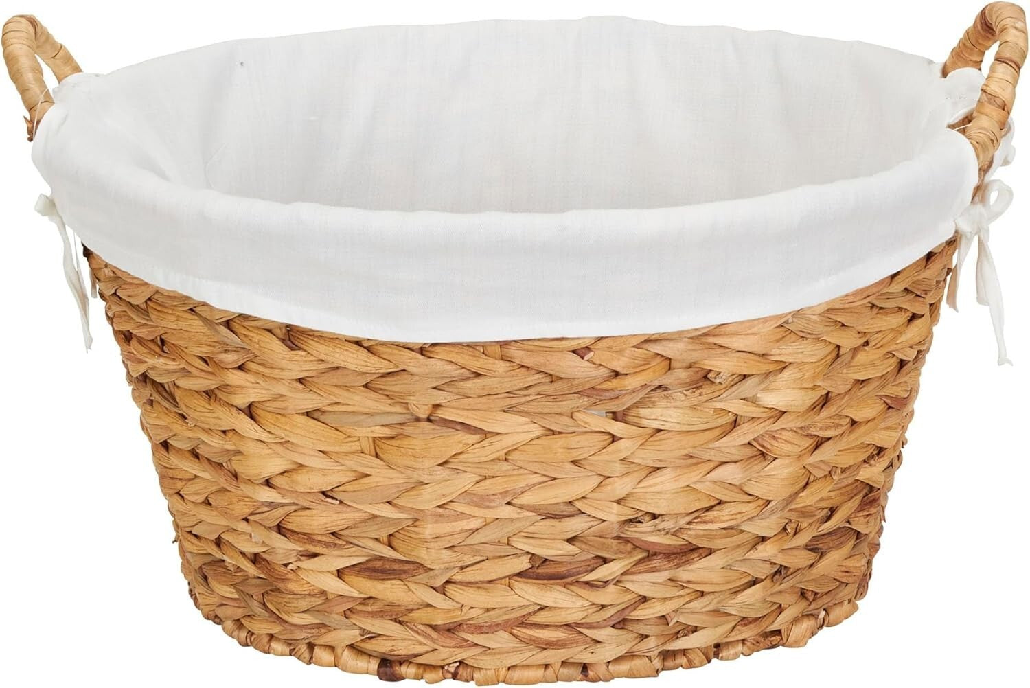 Elegant Large Round Wicker Laundry Basket with Liner, Natural Water Hyacinth