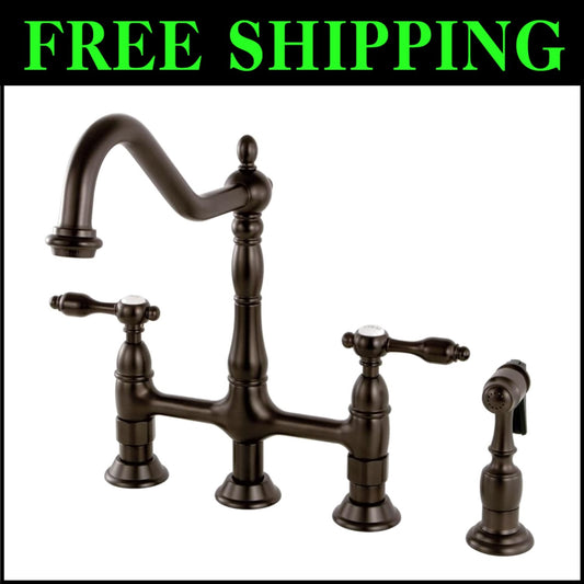 Vintage Style 8-Inch Bridge Faucet with Pull Down Sprayer in Oil Rubbed Bronze