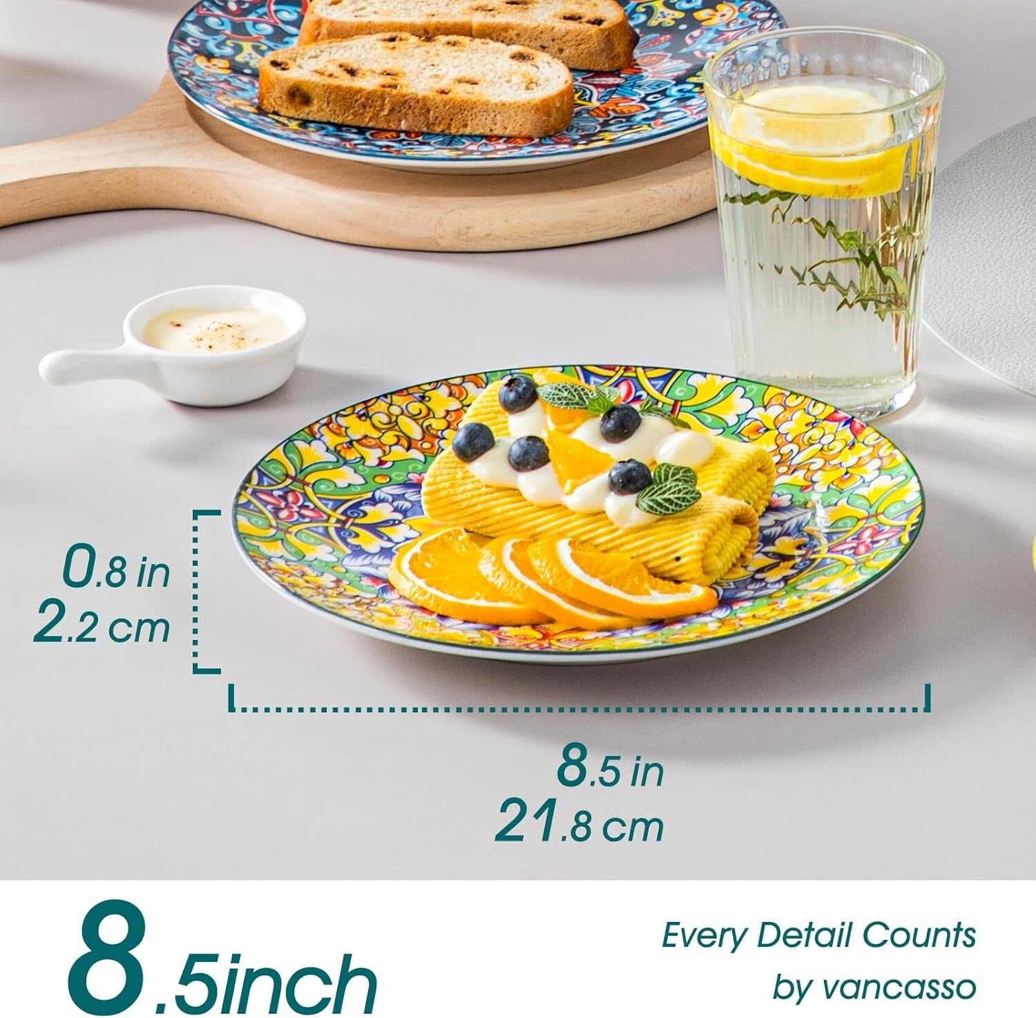 Artistic Bohemian Plate Set of 6 - 8.5-Inch Ceramic Dinnerware for All Occasions