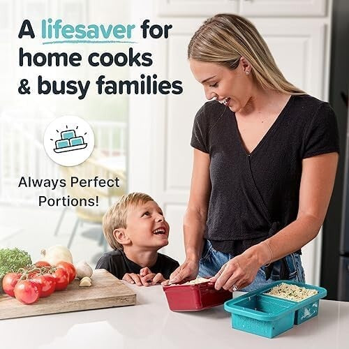 Easy Meal Prepping with Aqua Silicone Freezer Trays - 2 Cup Capacity, 2-Pack