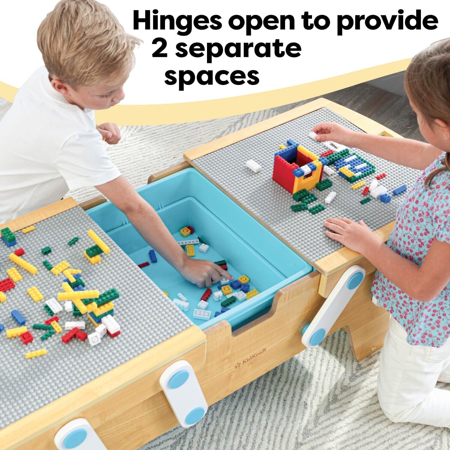Durable Building Bricks Storage Table with Three Bins - Versatile Play Space