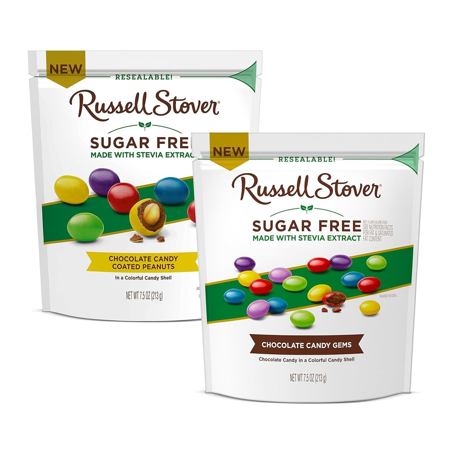 Delicious Sugar Free Chocolate Candy Gems - Resealable 7.5 oz Bags, Set of 5