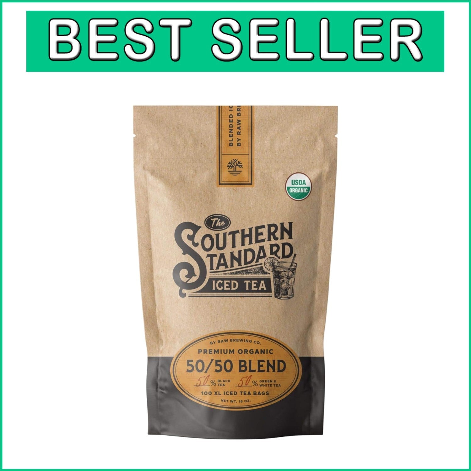 50/50 Organic Tea Blends: 100 XL Bags for Authentic Southern Iced Tea Experience