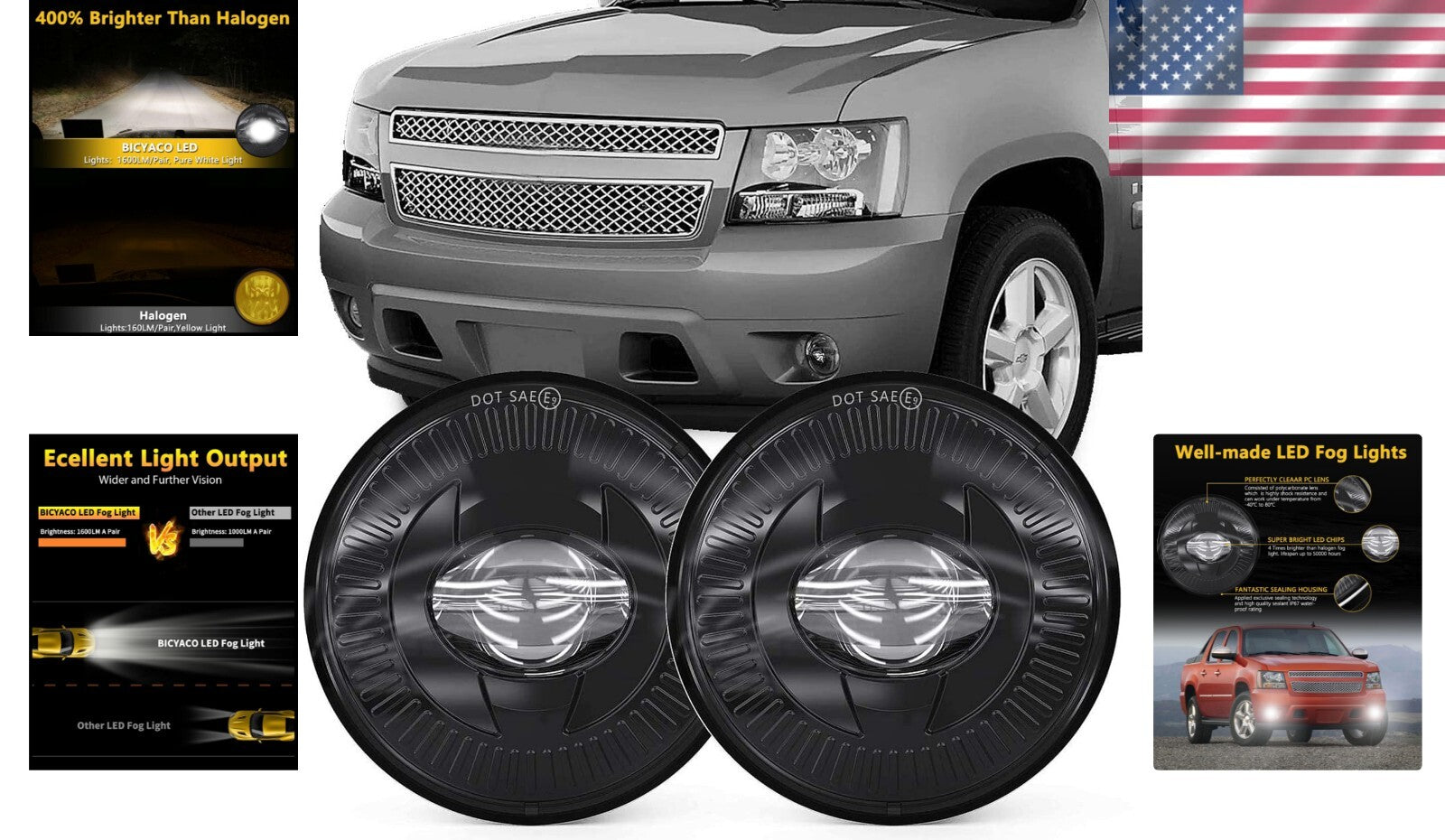 Durable LED Fog Lights 5202 for Tahoe, Yukon, Camaro – 50,000 Hours Lifespan