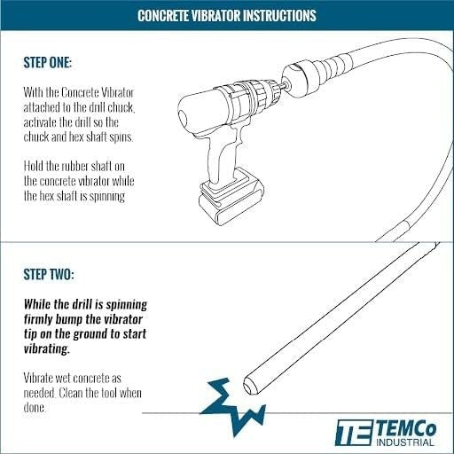 Drill-Powered 5-Foot Concrete Vibrator by TEMCo - Lightweight & Affordable