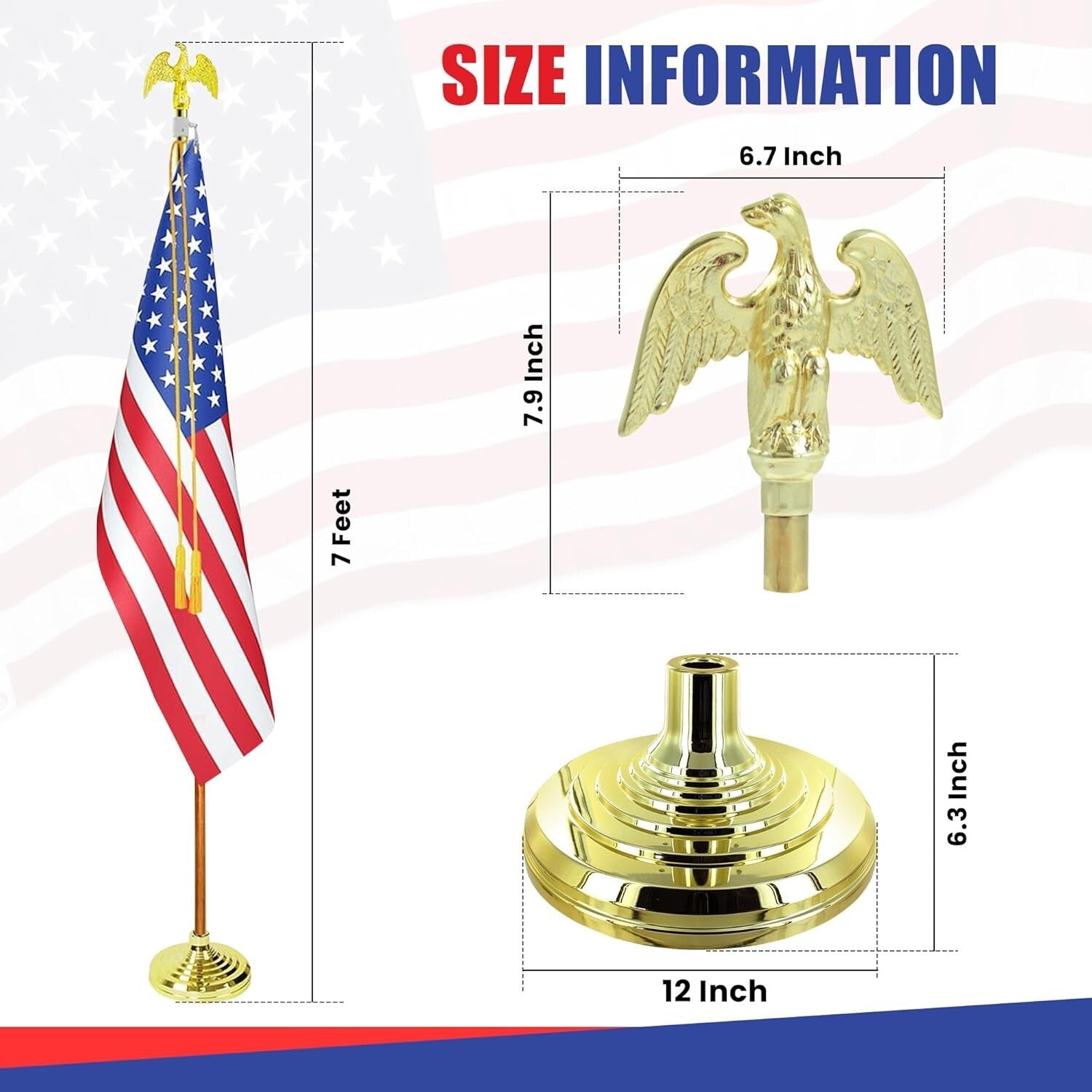 Premium Aluminum Indoor Flagpole Kit - 7ft with Brass Finish and Custom Toppers