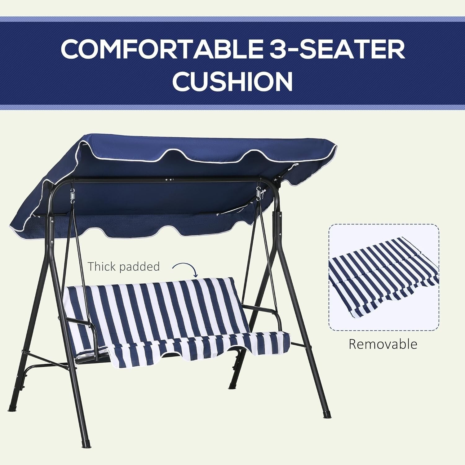 Premium 3-Seat Outdoor Swing Chair - Cushioned & Weather-Resistant with Canopy