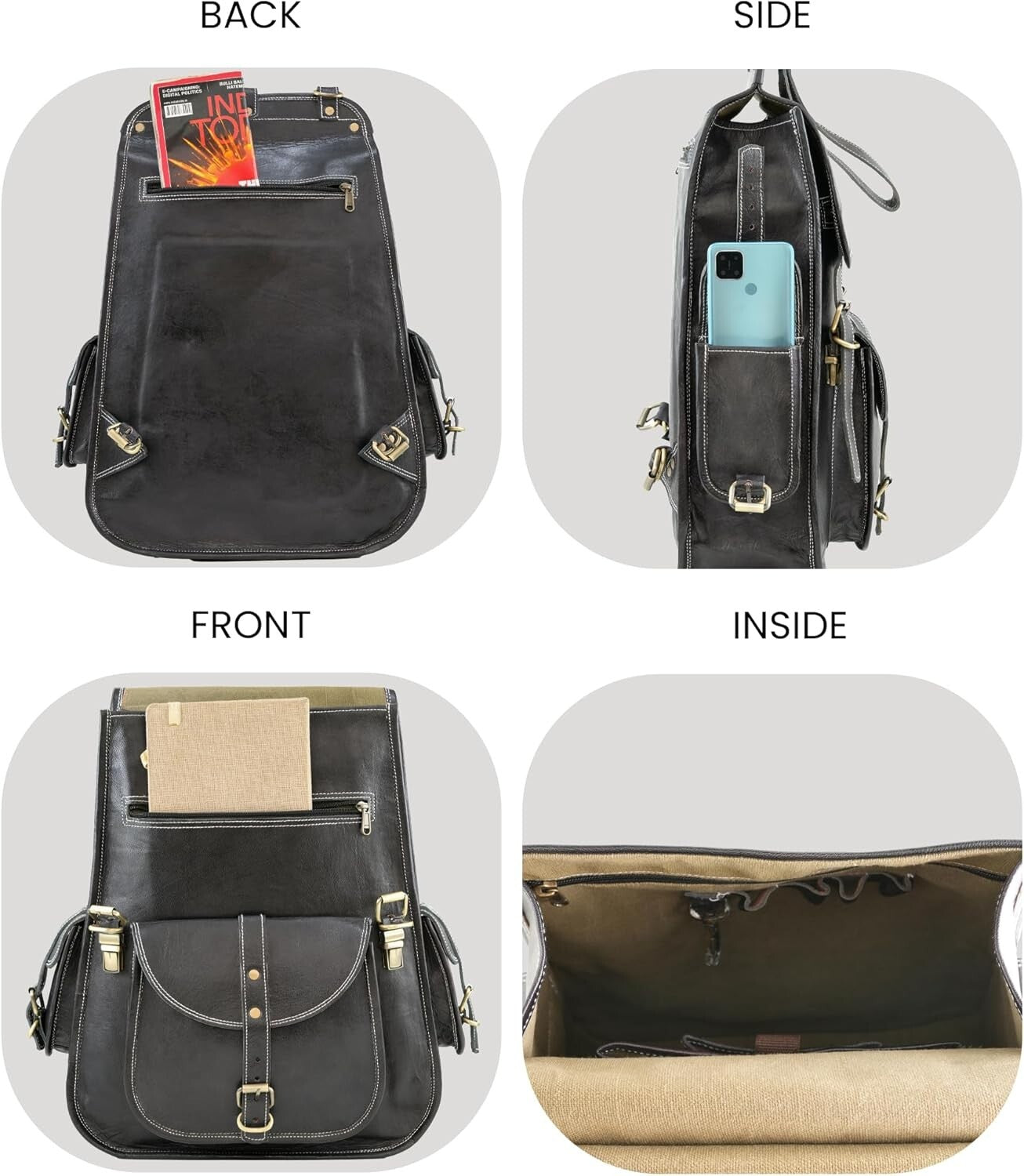 Elegant 21 Inch Casual Leather Backpack - Perfect for Work and Weekend Travel