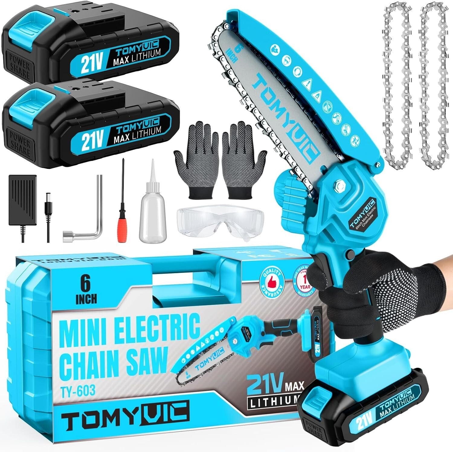 Effortless Tree Trimming with 6-Inch Cordless Mini Chainsaw - 2 Battery Included