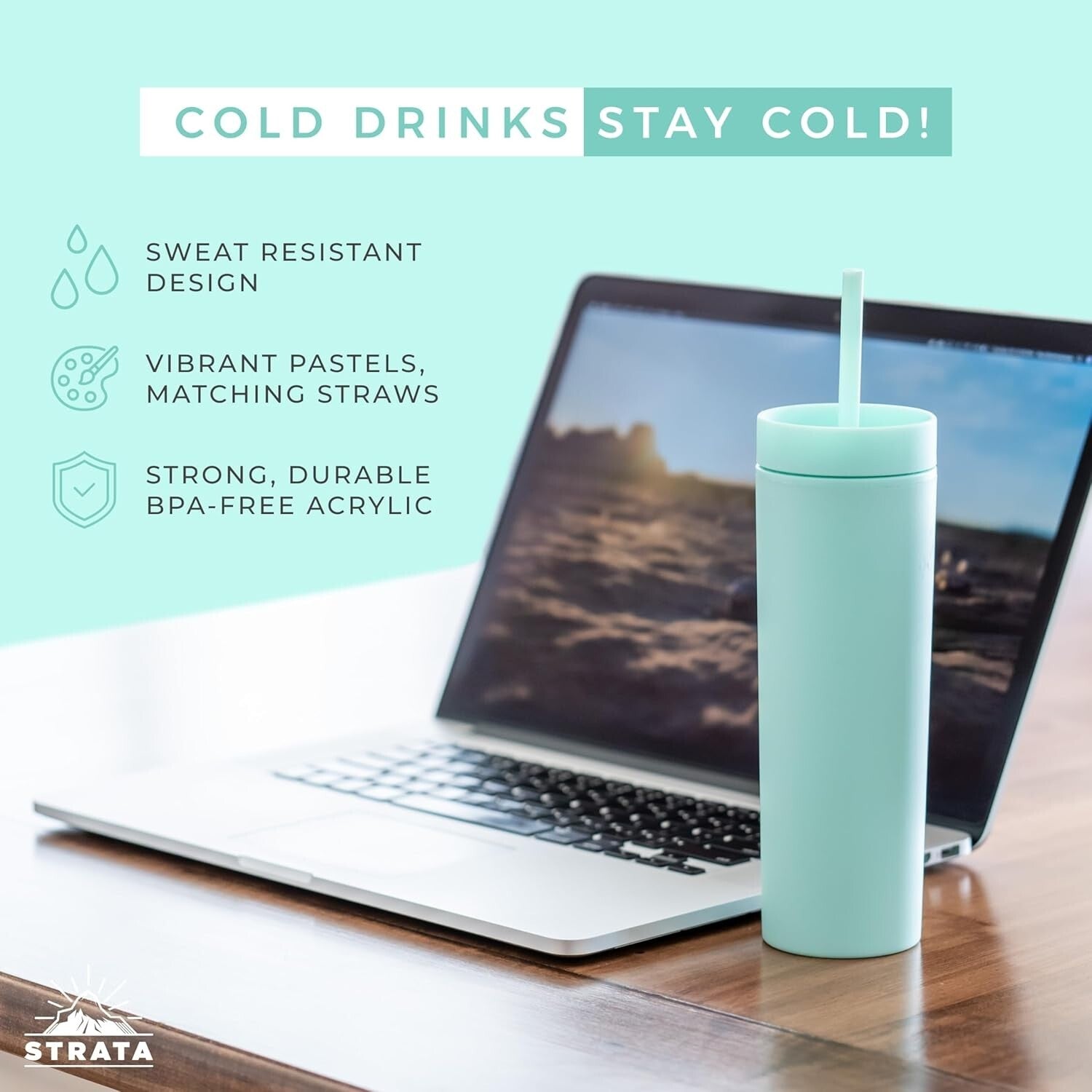 Colorful 12-Pack of 16oz Double Wall Acrylic Skinny Tumblers with Lids & Straws