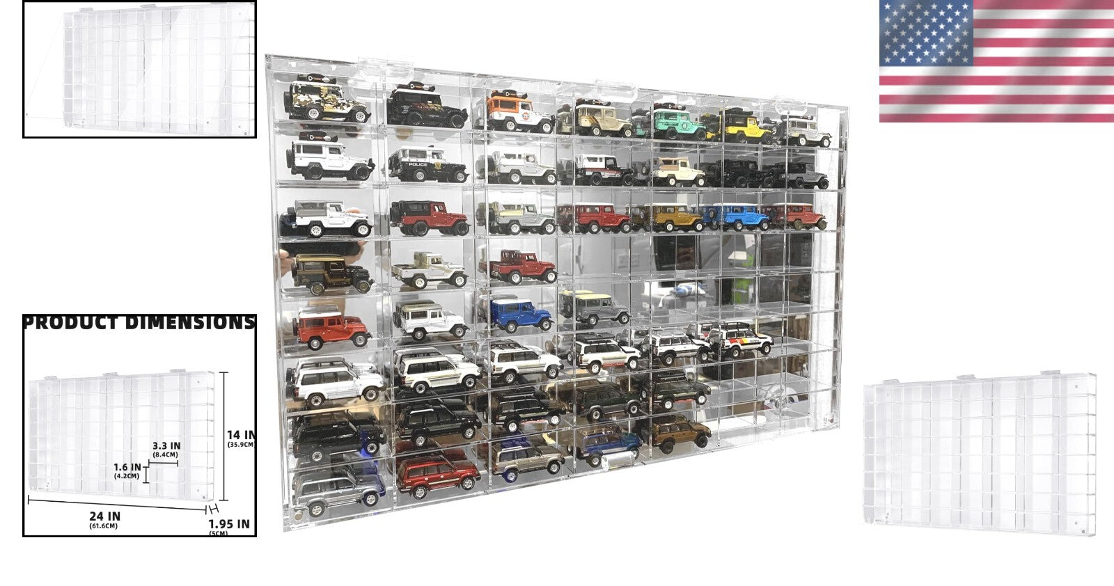 Clear Acrylic Wall-Mounted Cabinet with 56 Slots for 1/64 Scale Car Models