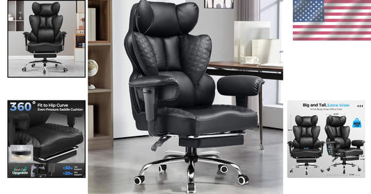 Deluxe 400lb Gaming Office Chair with Breathable Leather and Back Support Pillow