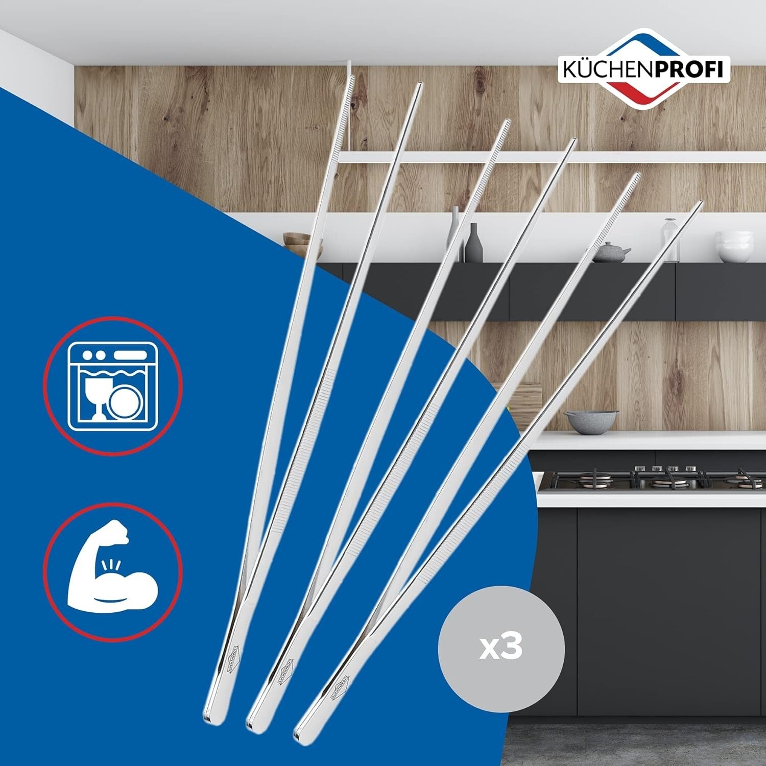 18/10 Stainless Steel Kitchen Tongs Pack of 3 - Ideal for BBQ and Cooking