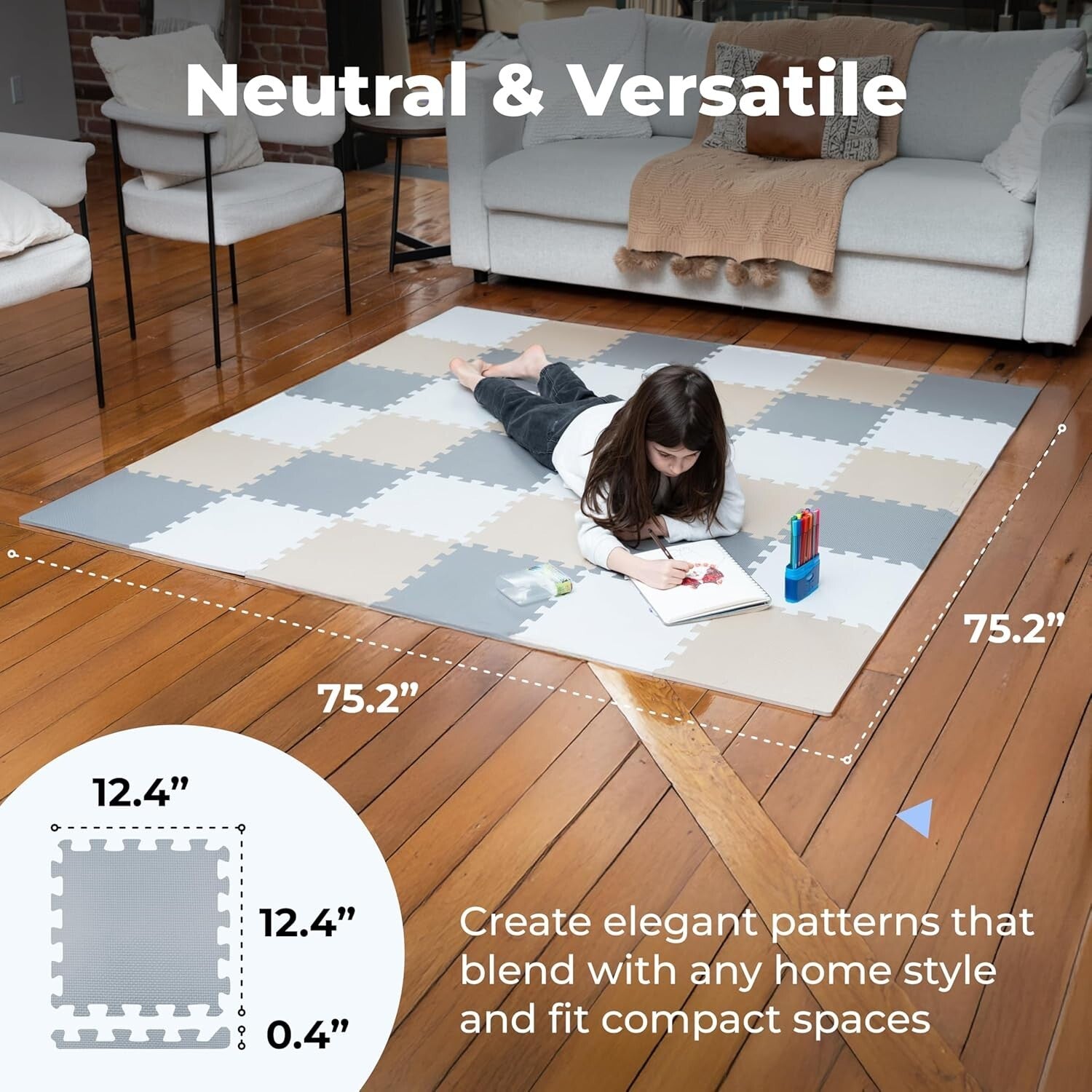 Customizable Interlocking Baby Play Mat - Non-Toxic Foam Tiles for 74x74 Playpen