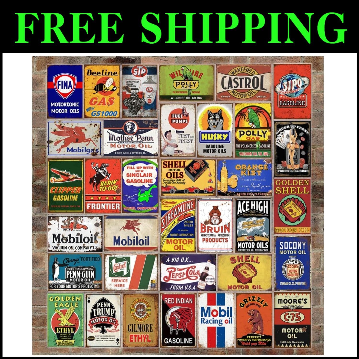 Nostalgic 35-Piece Metal Sign Collection for Kitchen, Bar, and Garage