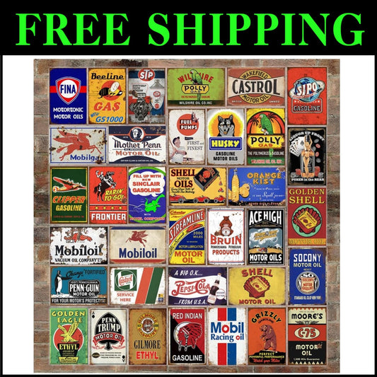 Nostalgic 35-Piece Metal Sign Collection for Kitchen, Bar, and Garage