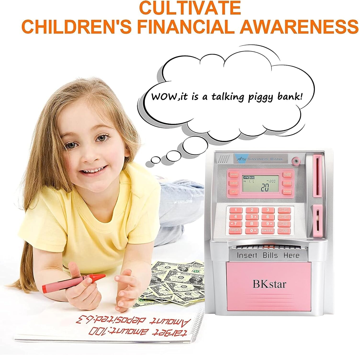 Secure Kids Talking Piggy Bank with Coin Recognition & Savings Goals Feature