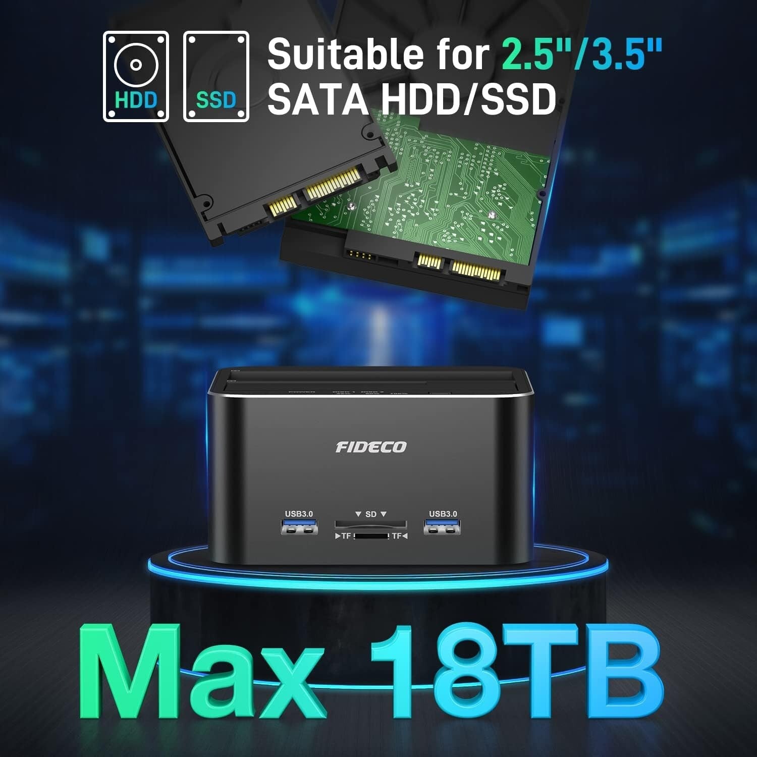 Elegant Aluminum USB 3.0 HDD Dock - Supports 18TB, Compatible with Windows/Mac