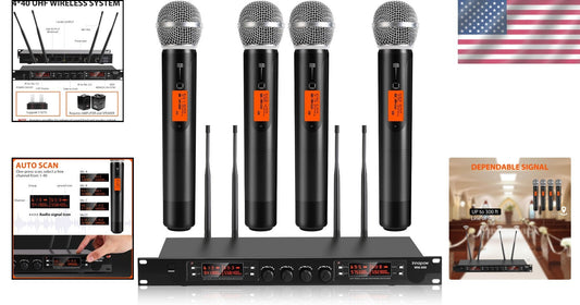 Quad Handheld Dynamic Microphone Set with 200-300 Ft Range & Long Battery Life