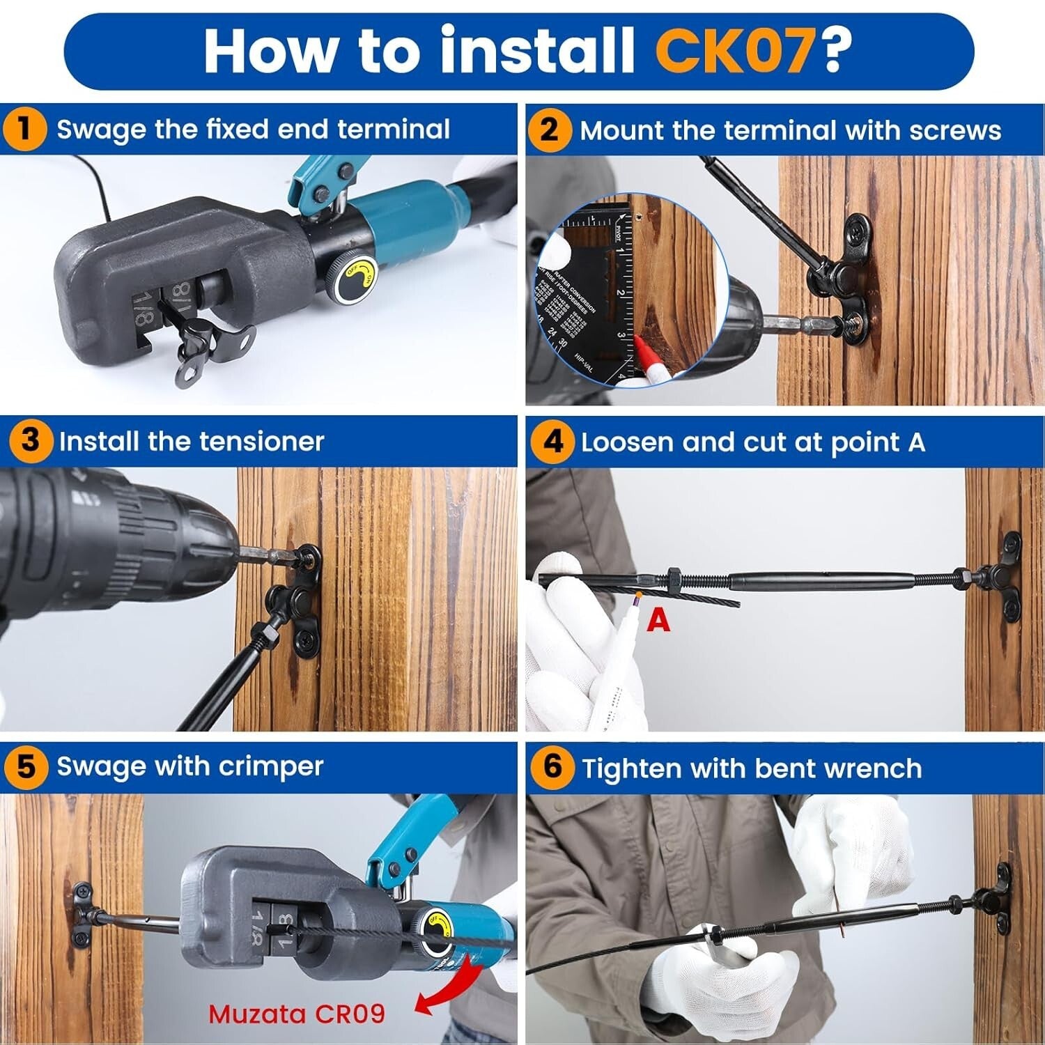 Multi-Angle 1/8" Cable Railing Hardware Kit - Stainless Steel Adjustable System