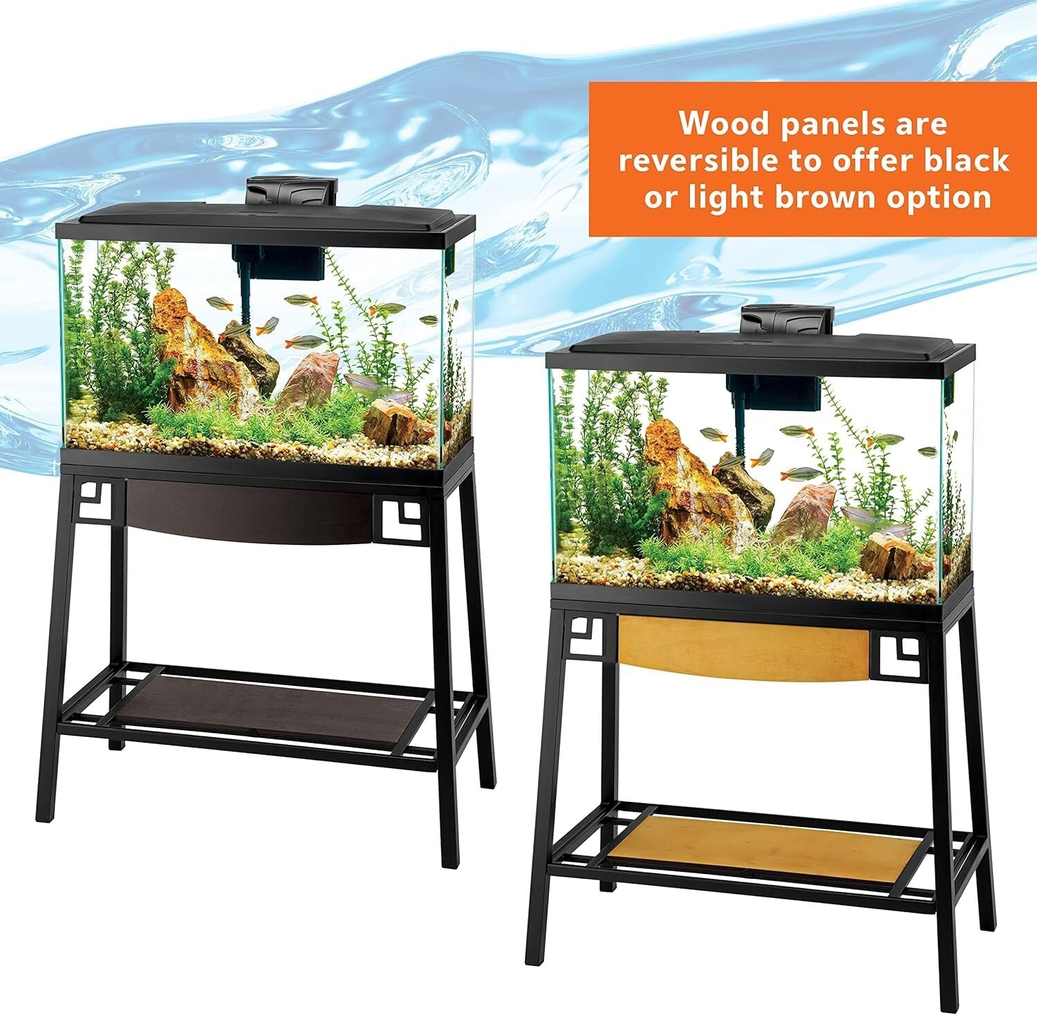 Elegant Metal 20 Gallon Aquarium Stand with Reversible Wood Panels - Black/Brown