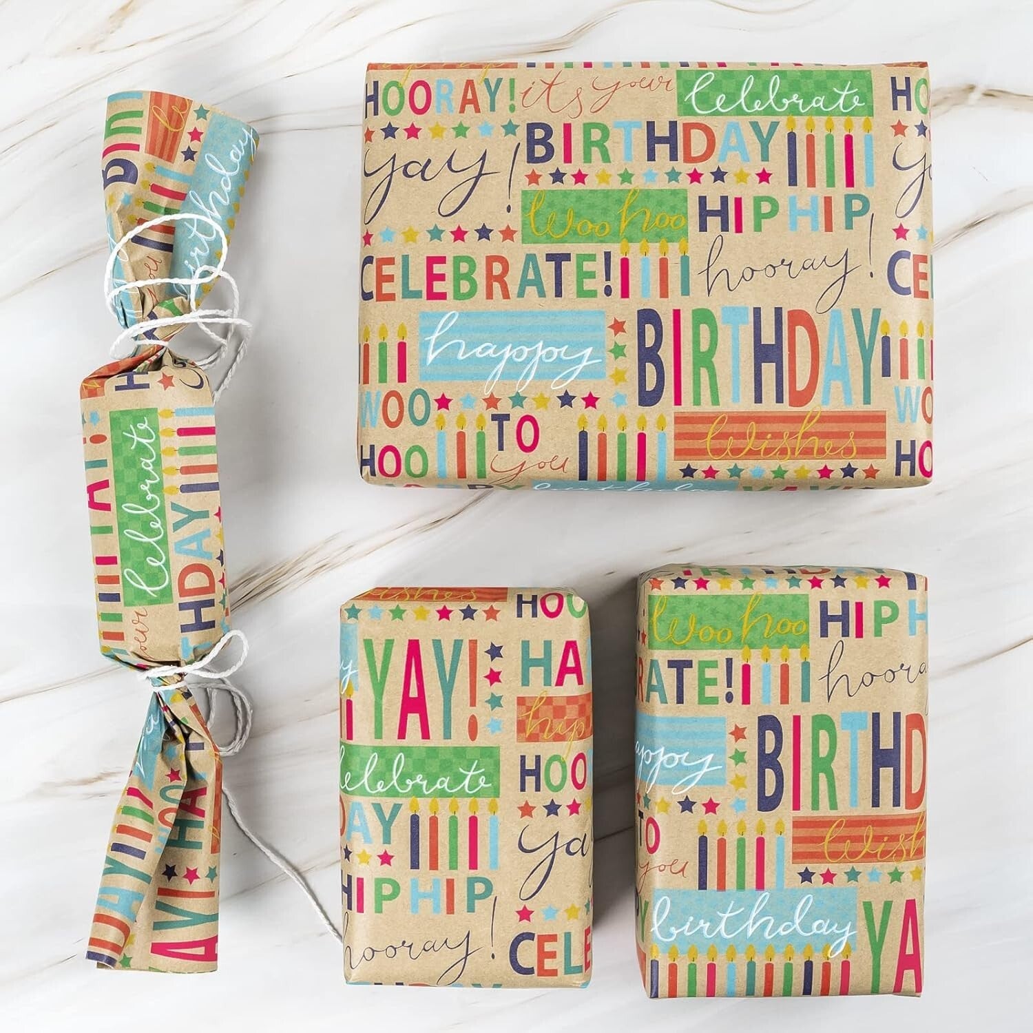 Crease-Free Kraft Birthday Wrapping Paper Roll - 30” x 100’ for All Occasions