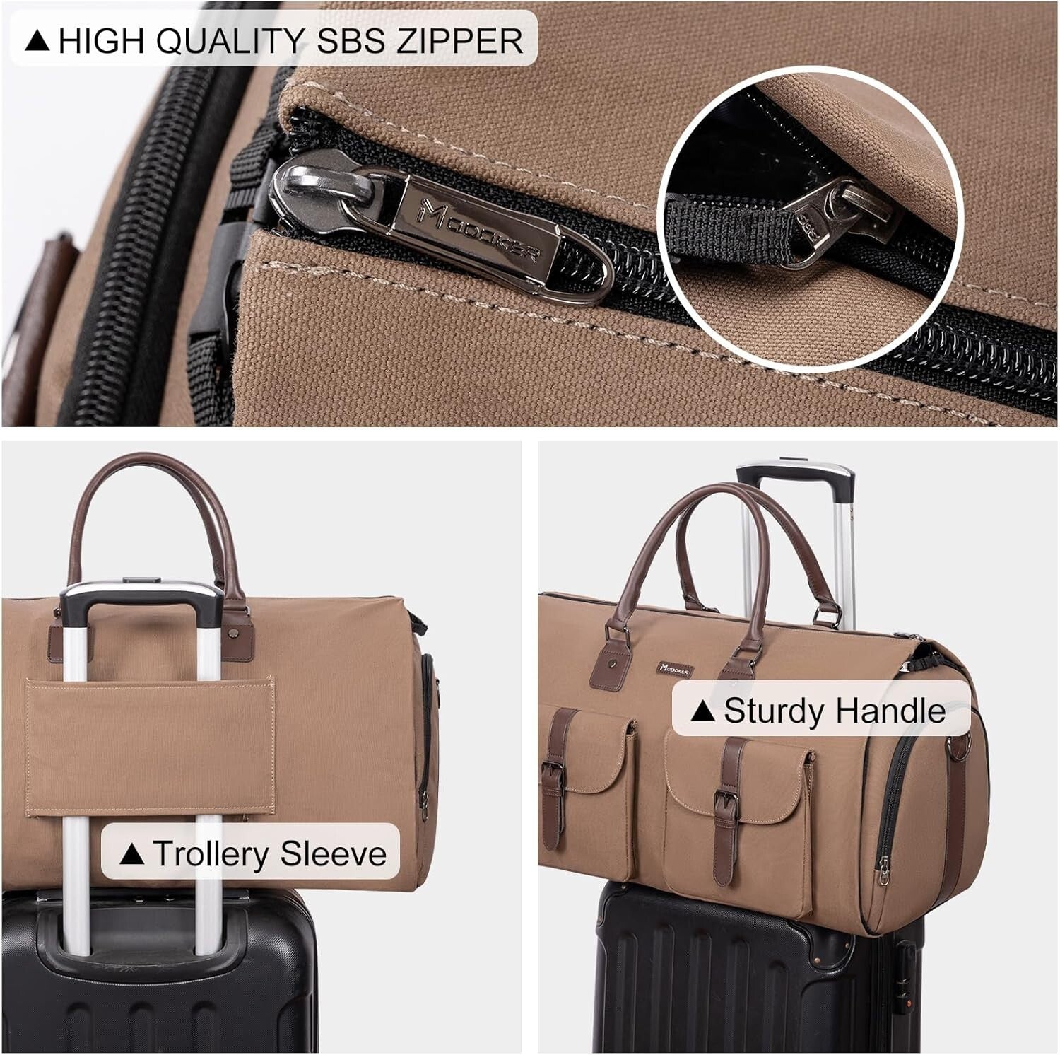 Wrinkle-Free 45L Canvas Garment Duffel Bag with Shoe Compartment - Travel Ready