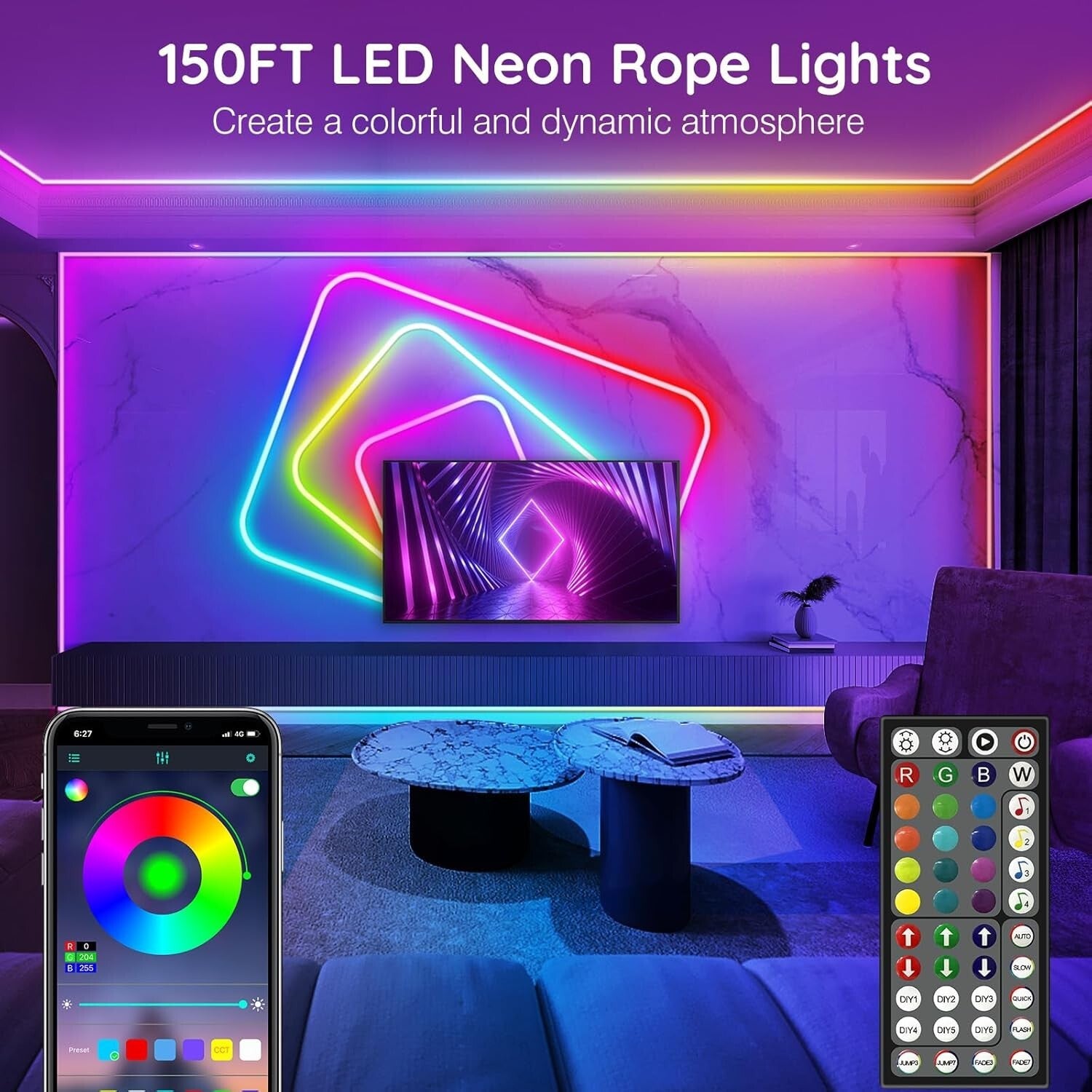 Eco-Friendly RGB Neon Rope Lights for Custom Decor & Gaming – Waterproof Rated