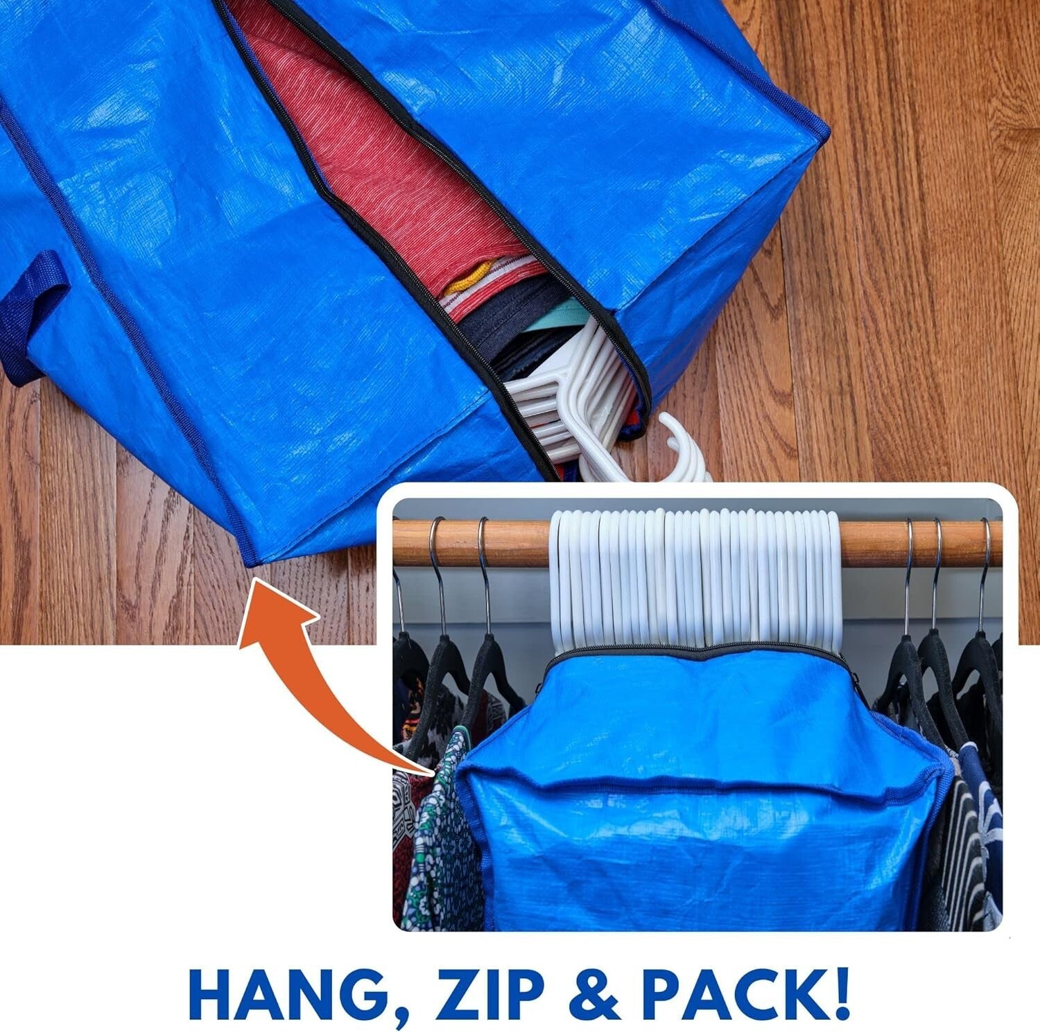 Durable Waterproof Moving Bags 8-Pack - Blue Totes with Zippers & Strong Handles