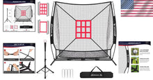 Load image into Gallery viewer, Durable 7x7 ft Bow Frame Net with Adjustable Tee &amp; Strike Zones for Training