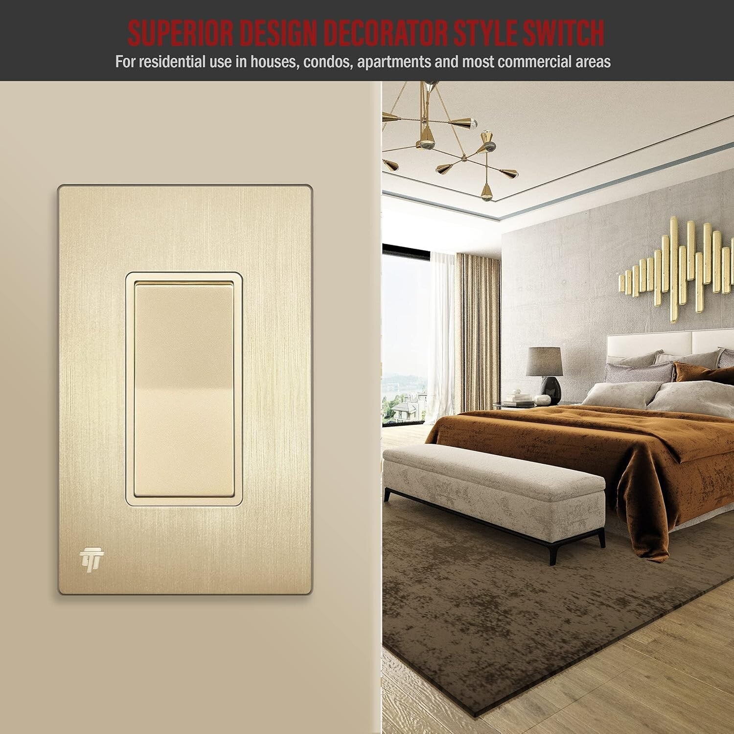 Versatile Gold Decorator Light Switch 15A 10 Pack - Ideal for Home & Commercial