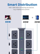 Load image into Gallery viewer, 65W PD Power Strip Tower with 12 AC Outlets &amp; USB Charging for Home Office
