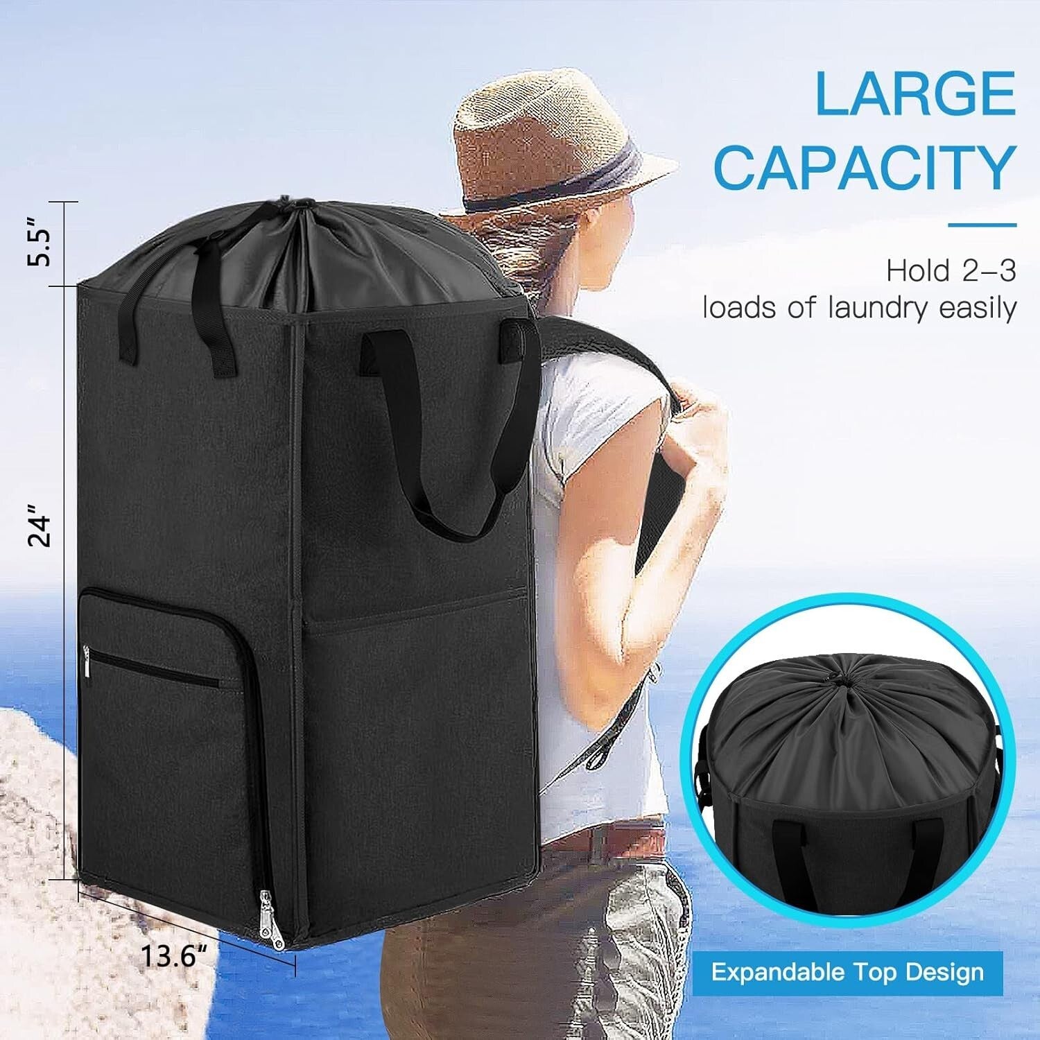 Large Durable Backpack Hamper with Zipper and Drawstring Closure for Easy Use