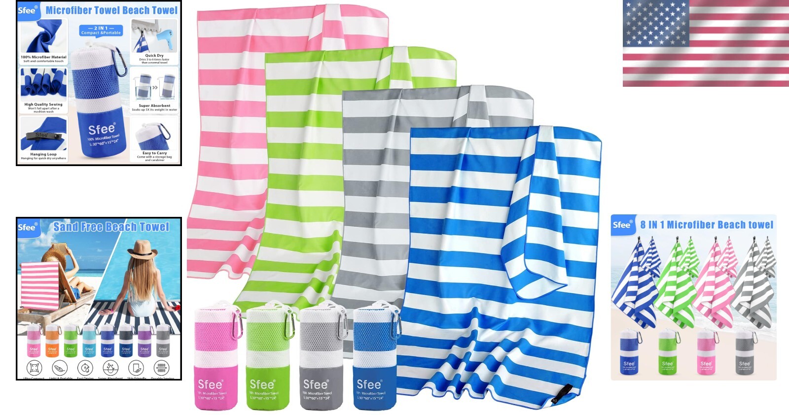 Compact Microfiber Beach and Gym Towels Set - Ultra-Light & Super Absorbent