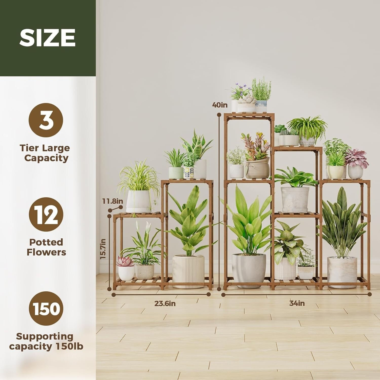 Elegant 2 Sets of Indoor/Outdoor Plant Stands - 3-Tier Wooden Racks for 12 Pots