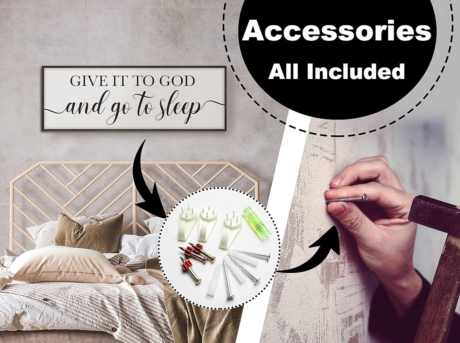 Elegant 41"x14" Framed Sign - 'Give It To God and Go To Sleep' Bedroom Decor