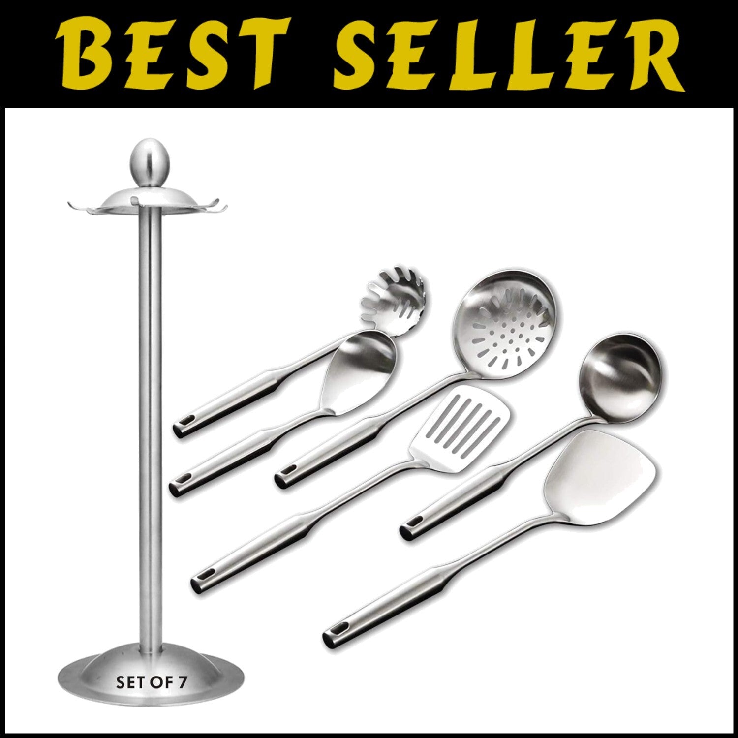 Dishwasher Safe 6-Piece Cooking Utensils with Rotating Holder for Clean Counters