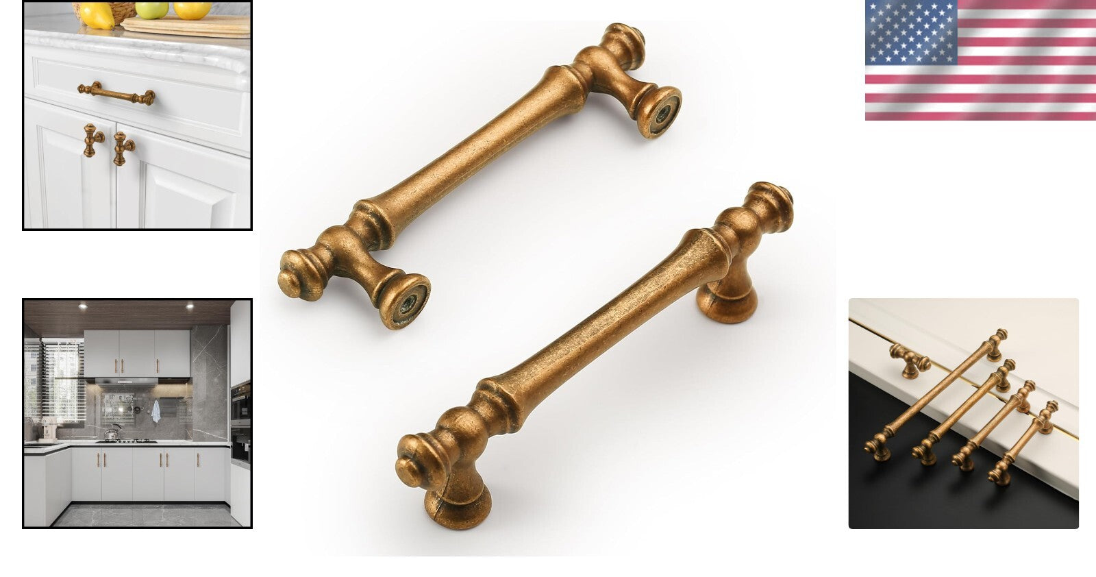 Durable Antique Brass Cabinet Pulls - 3.75 Inch (96mm) Hole Center Hardware
