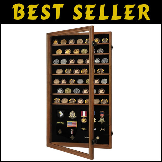 Versatile Lockable Display Case for Coins, Medals & Collectibles - Large Walnut