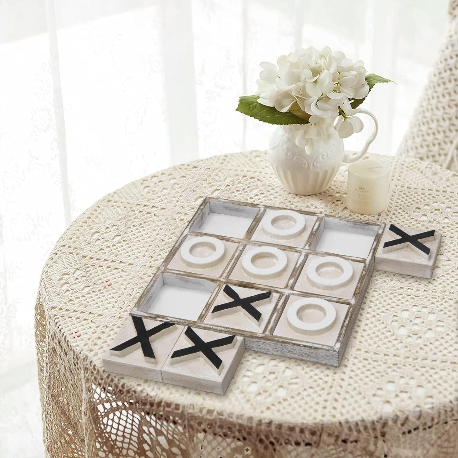 Eco-Friendly 12.6-Inch Tic Tac Toe Game - Rustic Decor for Home & Parties