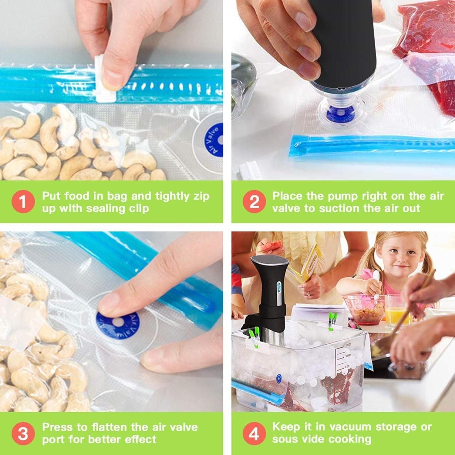 Premium Sous Vide Bags Kit – 40 Reusable Vacuum Bags with Electric Pump & Clips