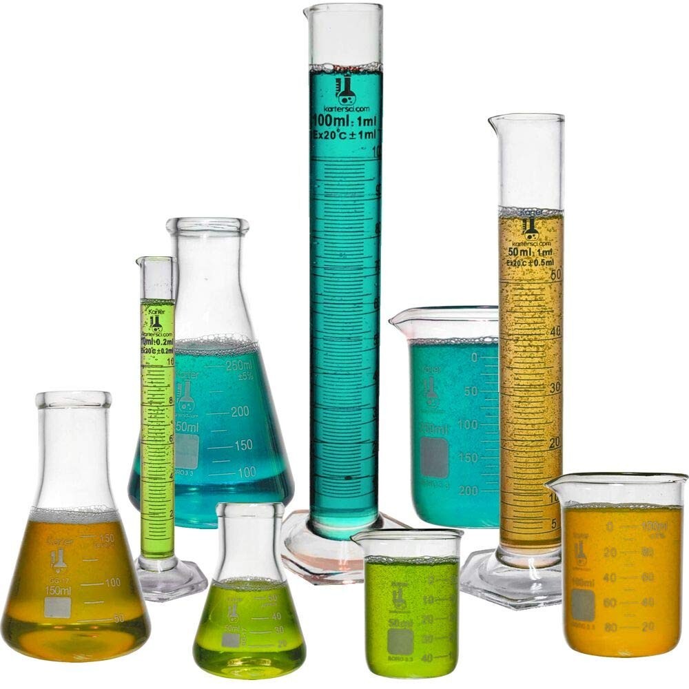 Professional 9-Piece Lab Glassware Set: Beaker, Flask & Graduated Cylinder