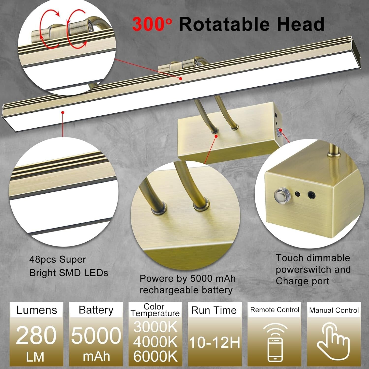 Elegant 16" Picture Light with Remote for Artwork, Adjustable & Timed in Brass