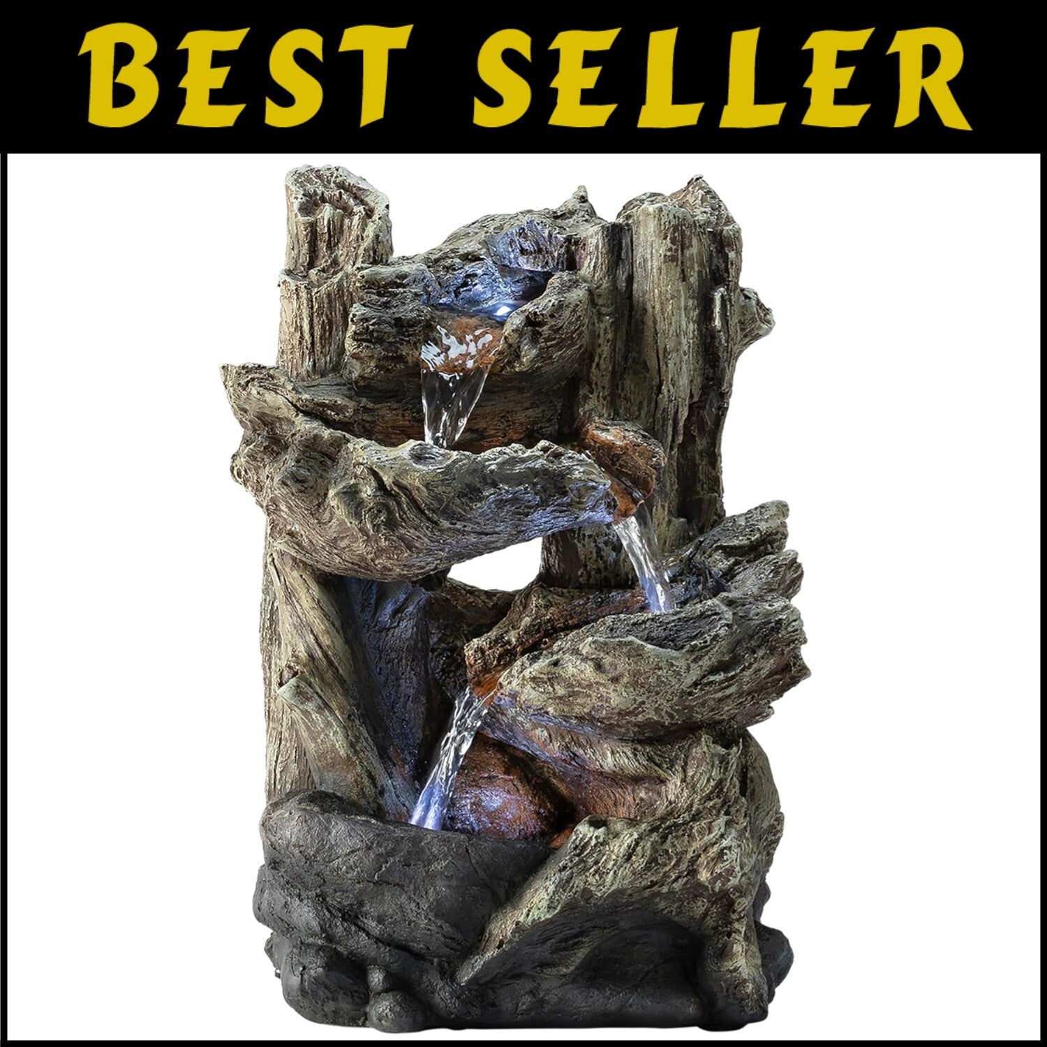 Compact 14" Tall Log Fountain with Cascading Water & LED for Indoor Serenity